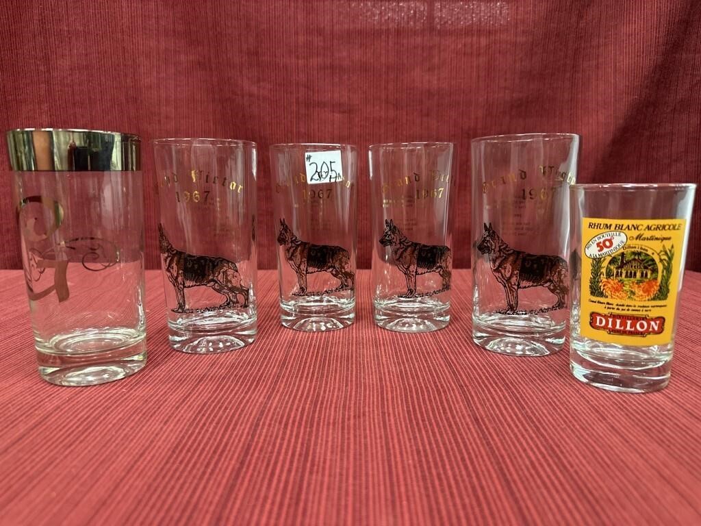 Set of Six Misc. Glasses:  4 Vintage Grand