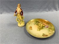 Lot of 2: porcelain figurine and a hand painted fi