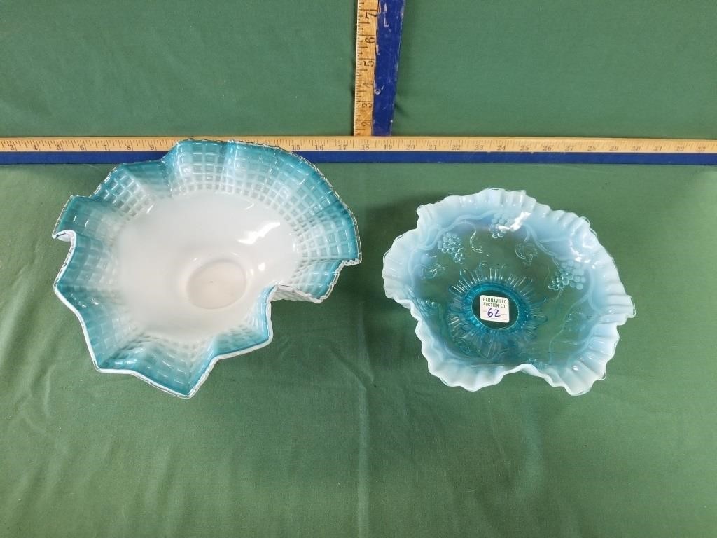 2 BLUE OPALESCENT VICT BOWLS