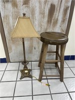 Table Lamp w/Shade 31"H & Padded Stool 23"H