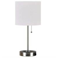Brushed Nickel Table Lamp with Power Outlet