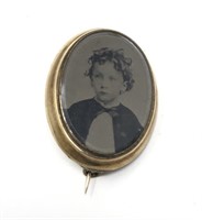 Victorian Mourning Brooch Portrait Gold Filled