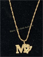 14K Gold Necklace w/ "M" Pendant