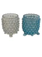 Blue/White Opalescent Hobnail Toothpick Holders