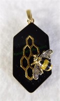 14kt Diamond Bee Onyx Pendant
