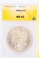 Coin 1882-CC Morgan Silver Dollar ANACS MS63