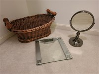 Basket, scale, vanity mirror