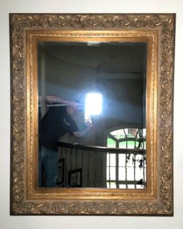 Beveled Wall Mirror in Ornate Gilt Frame