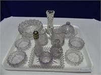 TRAY: ASSORTED PRESSED GLASS