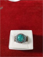 Size 9 Turquoise Like Ring Silvertone New