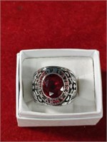 Size 10 US Army Replica Ring Silvertone Red Stone