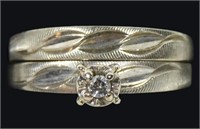 10K White gold diamond wedding ring set, size 6,