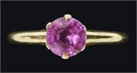 14K Yellow gold round cut pink sapphire solitaire