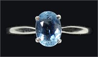 14K White gold oval cut aquamarine solitaire ring,