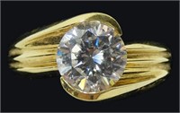 18K Yellow gold round fancy cut CZ solitaire ring,