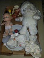 stuffed animals & snowman