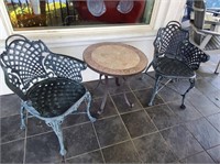 Outdoor Side Table with 2 Metal Chairs