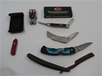 Tray Lot of Knives, Razor, & Multi Tool