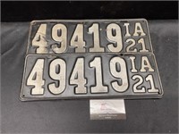 1921 Iowa License Plate