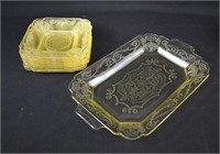 9 Indiana Glass YELLOW LORAIN Dessert Set