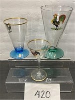 Vintage Deco Hand Rooster glass cups