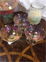 Set of three iridescent glass dessert dishes