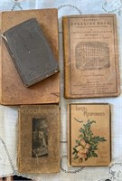 Five antique books including a spelling book,