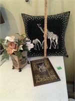 africa pillow, picture, &  floral arrangement
