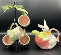 Ceramic Rabbit Themed Tea Pot With Mugs