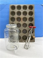 Glass Drink Dispenser, Vintage Hand Mixer And