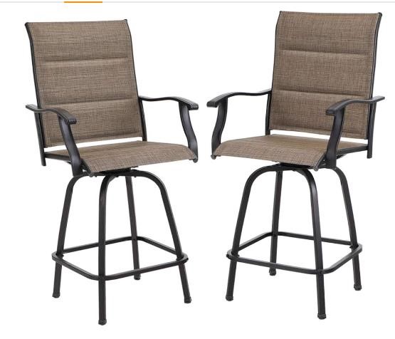 PHI VILLA Outdoor Swivel Bar Stools Set of 2