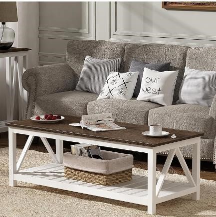 ChooChoo Farmhouse Coffee Table White/Walnut READ