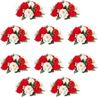 QUTUNI 10Pcs Flower Ball, Red & White