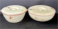 Pair of vintage USA pottery lidded bowls