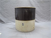 Antique 5 Gallon Stoneware Crock Glazed Brown &