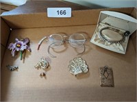 Box Lot:Vintage Eyeglasses, Jewelry(needs repair)