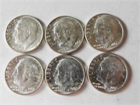 6 Liberty dimes 1962