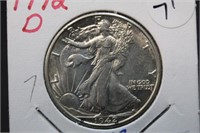 1942-D UNC Walking Liberty Silver Half Dollar