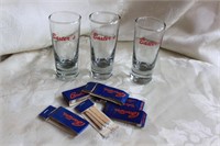VINTAGE BAXTER'S SHOT GLASSES AND MATCHES