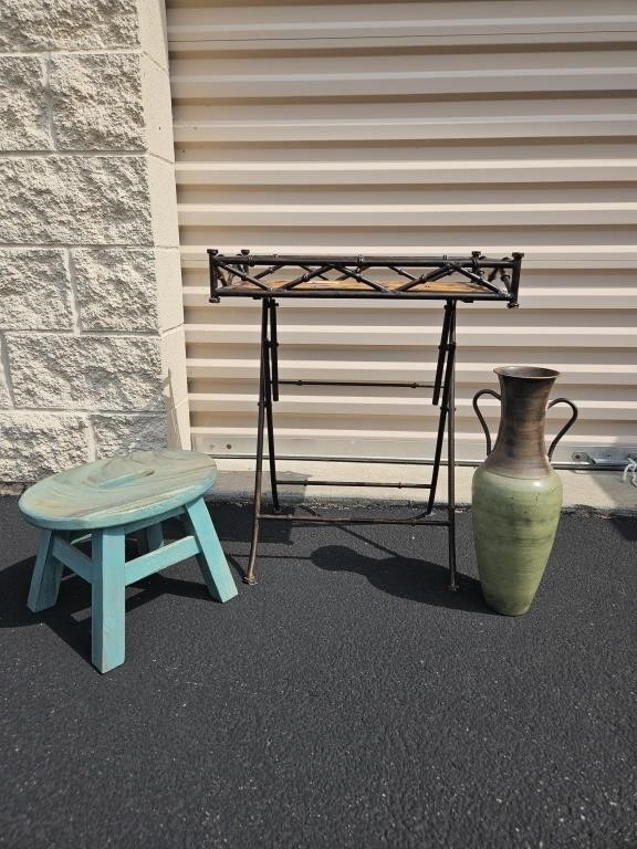 Metal decorative TV tray and wooden stool