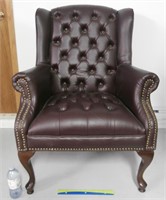 LEATHER STYLE BUTTON BACK WING CHAIR