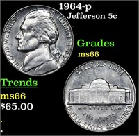 1964-p Jefferson Nickel 5c Grades GEM+ Unc