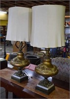Two Vtg Ornately Decorated Table Lamps w/ Hand