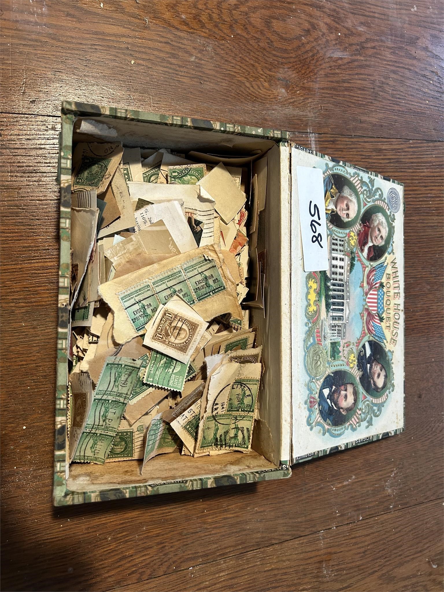 Stamps in cigar box
