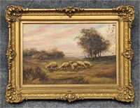 Edwin Porter Oil on Canvas Farm Yard with Sheep