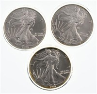 3 American Eagle Bullion $1 Silver Dollars,