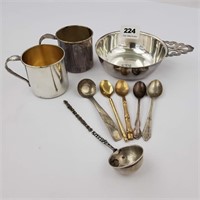 Silver Plate Dish Cups & Spoons