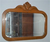 Vtg Oak Frame Bevelled Glass Wall Mirror