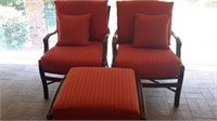 Pair of Rattan Chairs and Ottoman