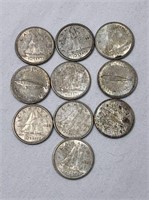 10 - 1960's Canadian Silver 10 Cent Coins